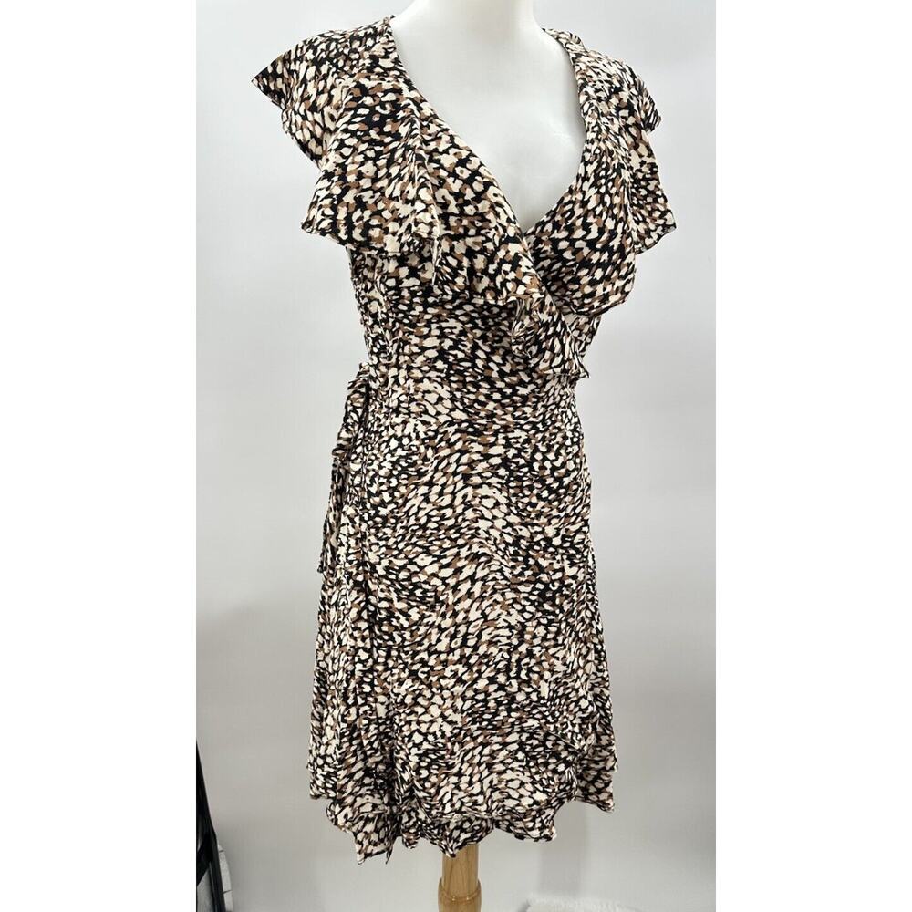 Free People French Quarter Ruffle Wrap Dress Women's Size Medium Brown Black